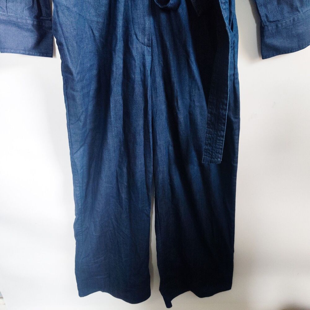 New Banana Republic Jumpsuit Size 6 Denim Wrap Top Dark Blue Long Sleeve NWOT - Picture 8 of 15